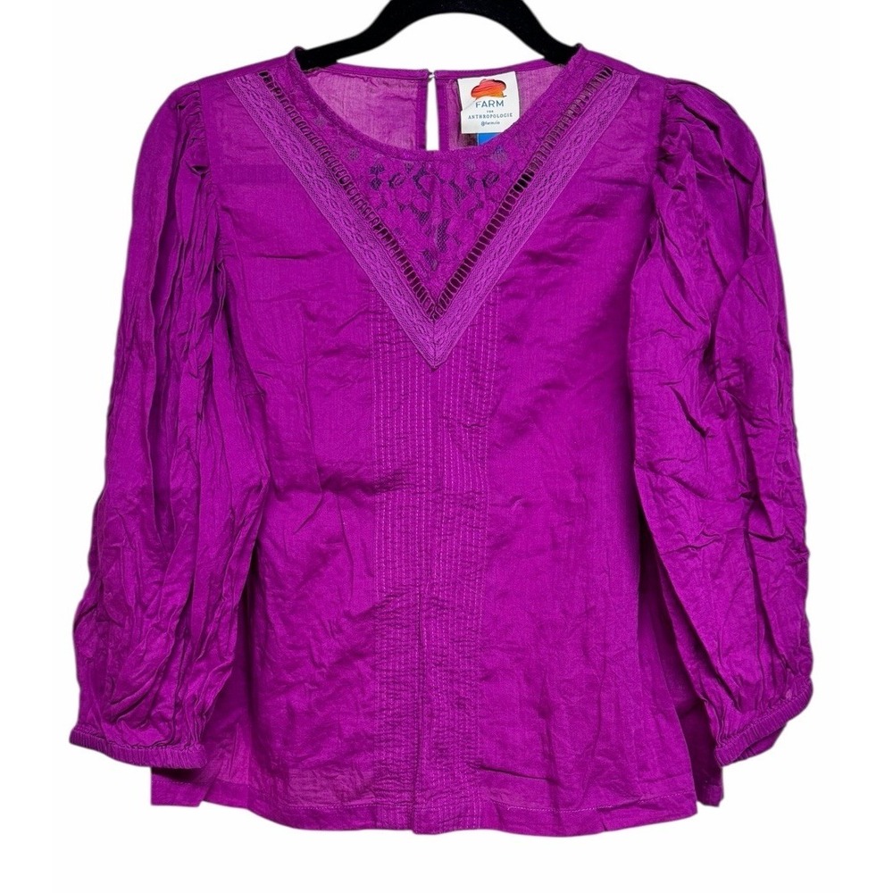 Farm Rio x Anthropologie Kelsie Peasant Blouse Magenta Purple Women's‎ Size XS